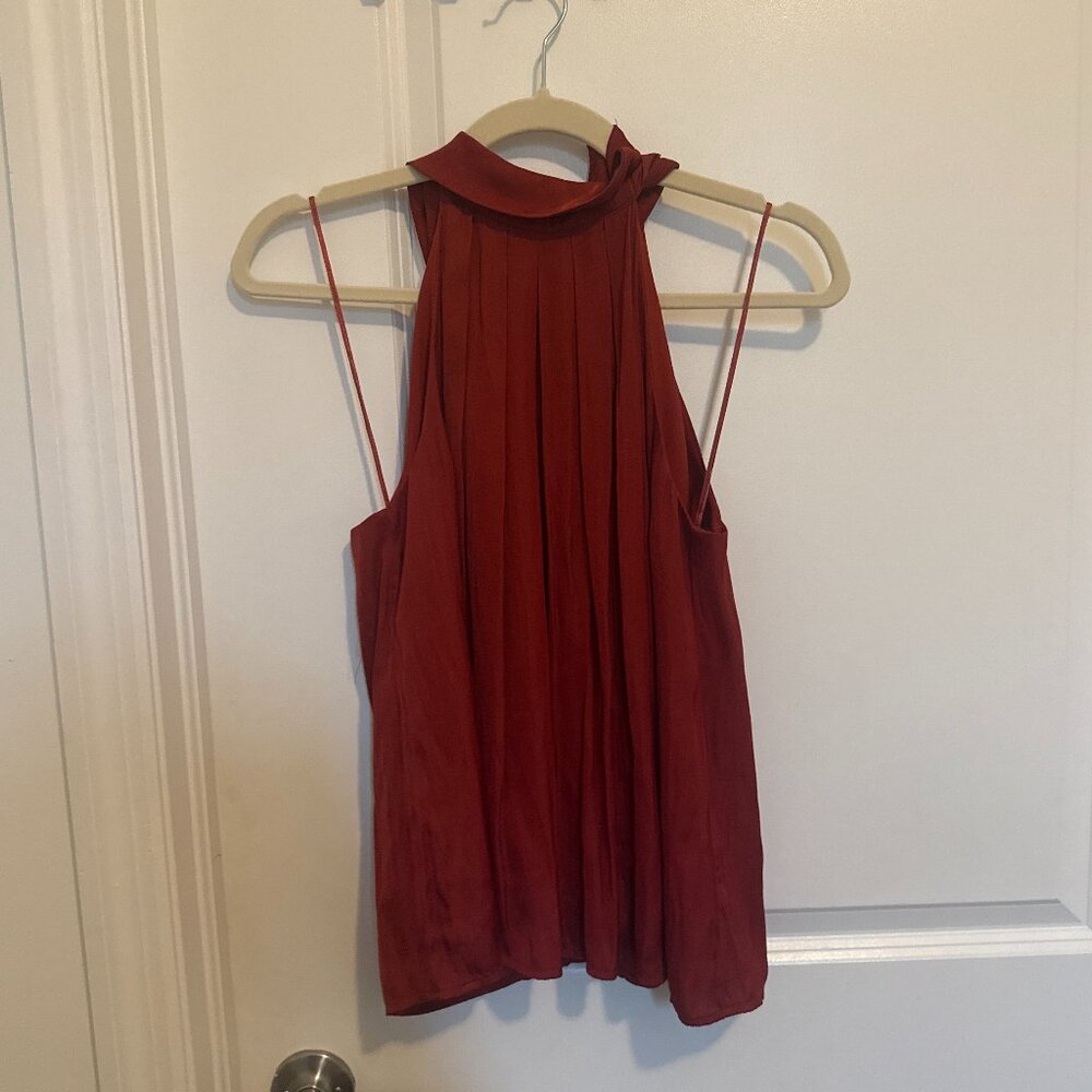 Banana Republic Red Pleated High Neck Sleeveless Blouse, Size S